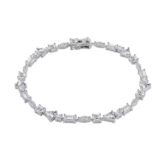 Lustro Stella Finest CZ Mixed Shapes 8" Bracelet in Rhodium Over Sterling Silver - Picture 2 of 3
